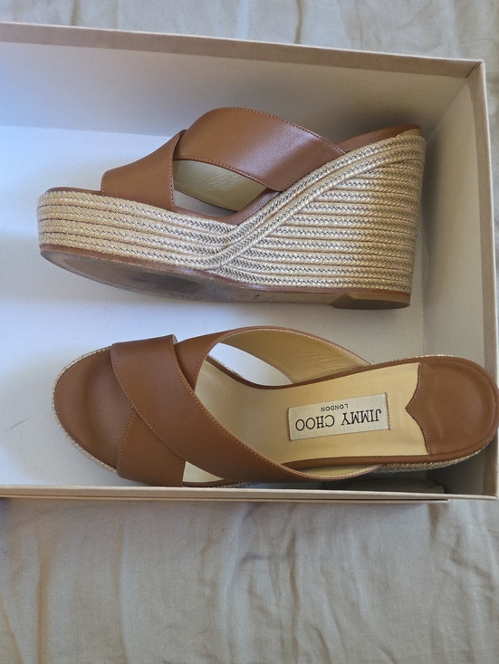 Jimmy Choo Shoes - Jimmy Choo Brown Leather Espadrille Wedge Sandals